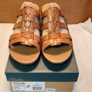Clarks Tan Leather Strappy Sandals Size 10 Med